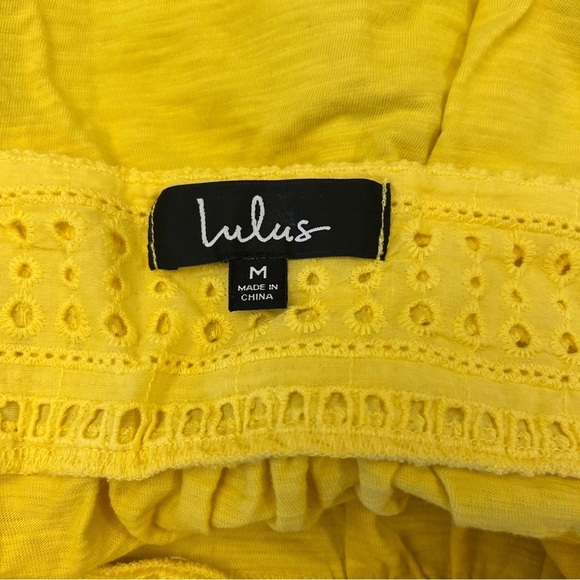 LULU’S Aileen Yellow Eyelet Lace Tasseled Top Medium - Picture 8 of 8
